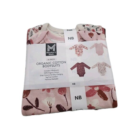Member's Mark Organic Cotton Set Of 4 Long Sleeved Bodysuits NB - Picture 2 of 2